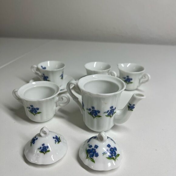 Home Decoration Mini Porcelain Tea Set Blue Vintage - Picture 5 of 9